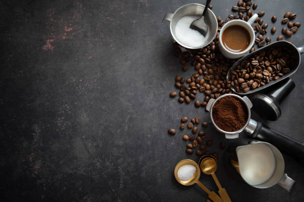 istock Coffee concept with coffee set on dark background 2154970285