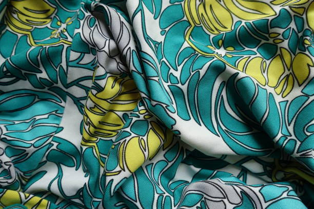 istock Rumpled blue green, white, yellow and grey polyester fabric 2154970391