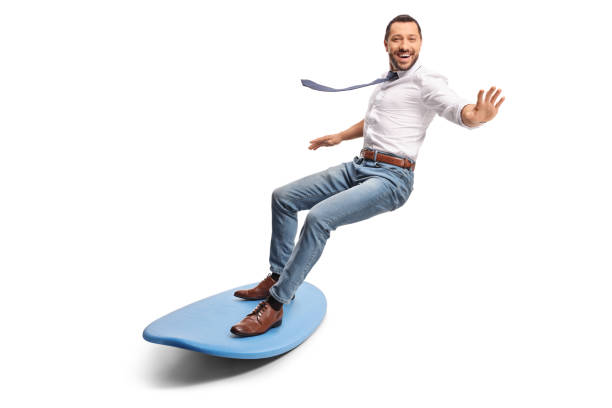istock Happy businessman riding a surfboard 2154970605