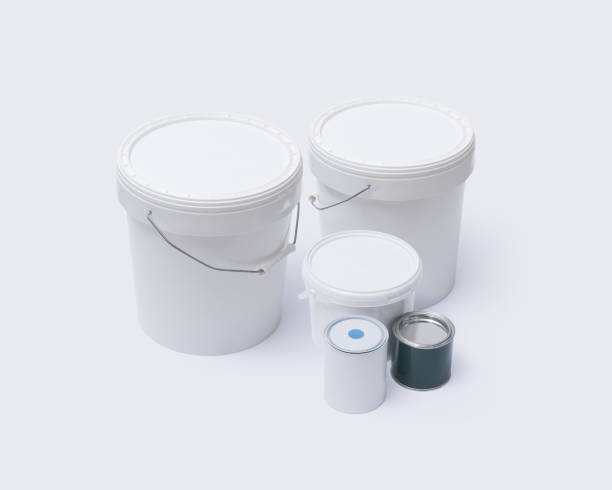 istock Set of paint buckets and varnish tins 2154972008