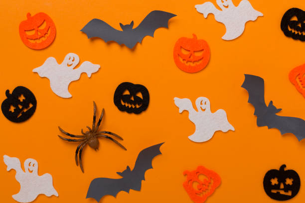 istock Halloween decoration on color background, top view 2154972214