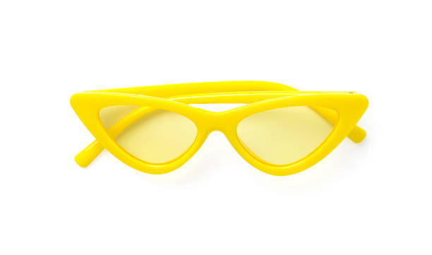 istock Stylish yellow sunglasses isolated on white, top view 2154972557