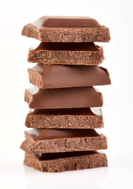 istock Milk chocolate pieces isolated on white background. 2154974676