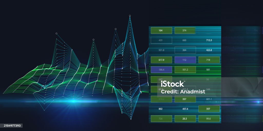 Wireframe Data Monitor Abstract Background Wireframe Graph With Circles And Lines And Data ...