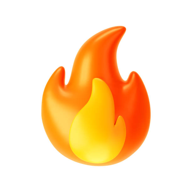 istock 3d fire flame icon isolated on white background. Render of fire emoji, energy and power concept. 3d cartoon simple vector illustration 2154979104
