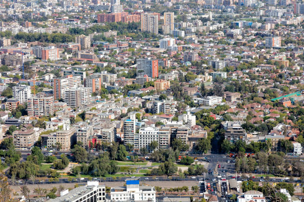 Santiago de Chile cityscape, aerial view.