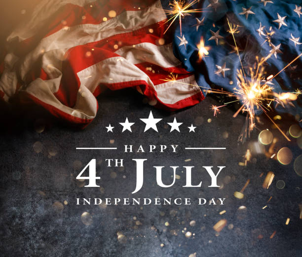 istock Independence Day Card - Usa Flag With Sparkler - 4th July Text 2154983904