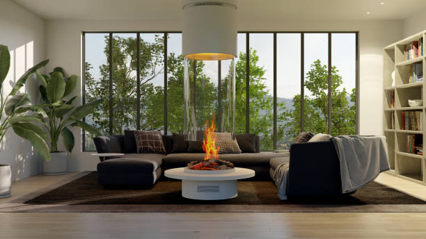 istock Large luxury modern bright interiors Living room mockup illustration 3D rendering image 2154986261