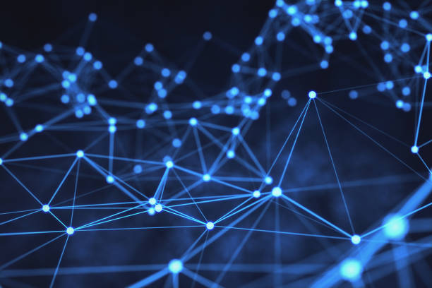 istock A digital network concept with glowing blue dots and connecting lines on a dark background, symbolizing technology and data connections. 3D Rendering 2154986874