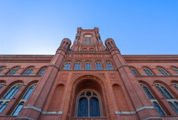 Germany, Berlin, Berlin Central, Rotes Rathaus, May 15, 2024 -Rotes Rathaus Berlin against clear sky