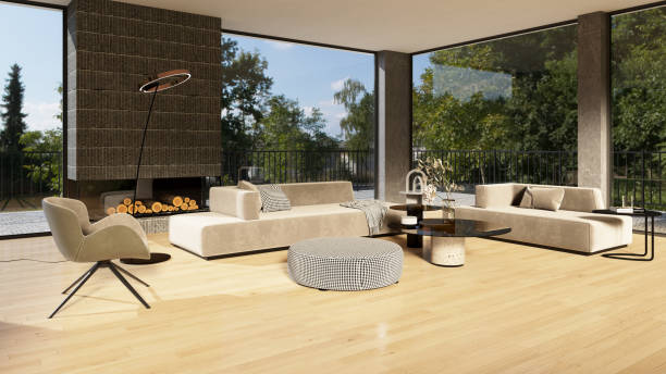 istock Large luxury modern bright interiors Living room mockup illustration 3D rendering image 2154988783