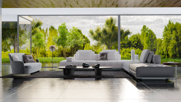 istock Large luxury modern bright interiors Living room mockup illustration 3D rendering image 2154989730