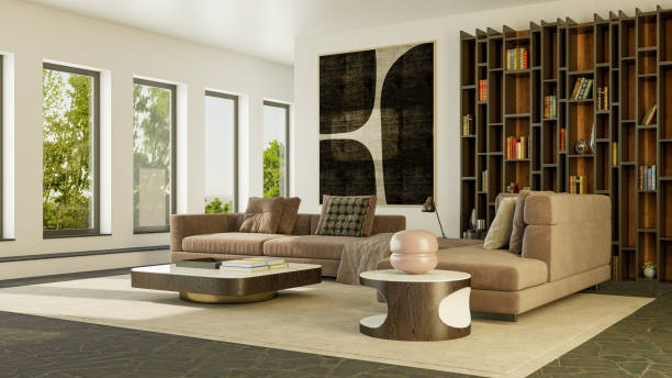 istock Large luxury modern bright interiors Living room mockup illustration 3D rendering image 2154989733