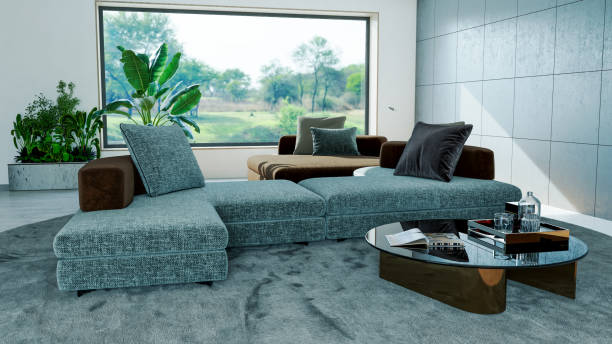 istock Large luxury modern bright interiors Living room mockup illustration 3D rendering image 2154989981