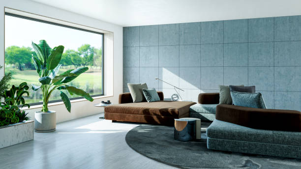 istock Large luxury modern bright interiors Living room mockup illustration 3D rendering image 2154989989