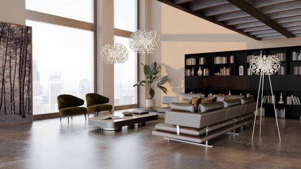 istock Large luxury modern bright interiors Living room mockup illustration 3D rendering image 2154990084