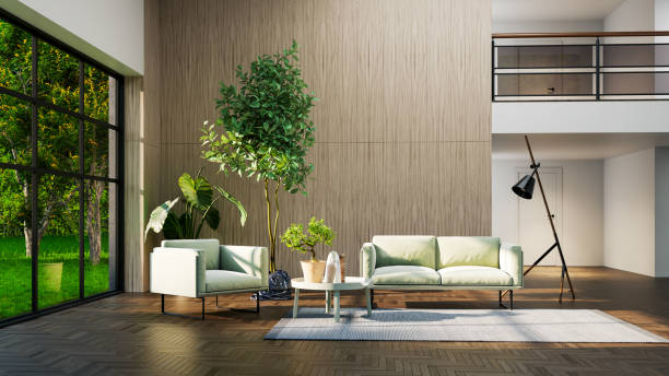 istock Large luxury modern bright interiors Living room mockup illustration 3D rendering image 2154990201