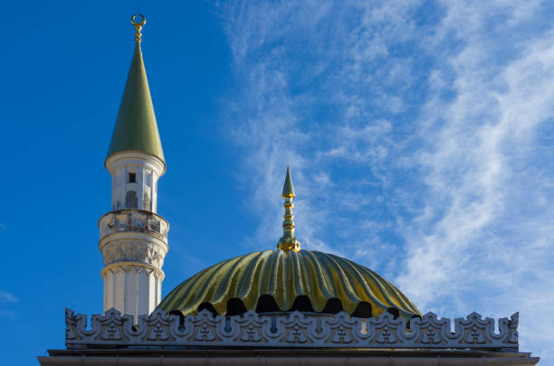 Stylized minaret and gilded dome on the Turkish Bath building (Tsarskoye Selo, St. Petersburg, Russia)