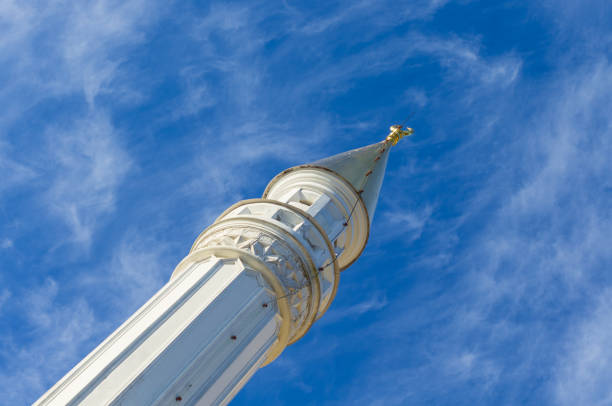 Shot from the Dutch angle of a stylized minaret reaching into the sky (St. Petersburg, Russia)