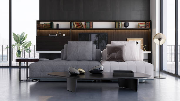 istock Large luxury modern bright interiors Living room mockup illustration 3D rendering image 2154991119