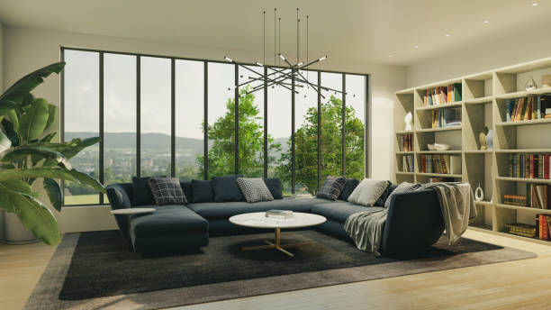 istock Large luxury modern bright interiors Living room mockup illustration 3D rendering image 2154991228