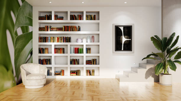 Large luxury modern bright interiors Living room mockup illustration 3D rendering image