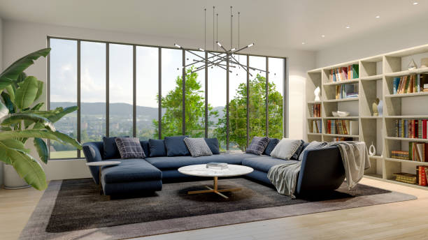 istock Large luxury modern bright interiors Living room mockup illustration 3D rendering image 2154991320