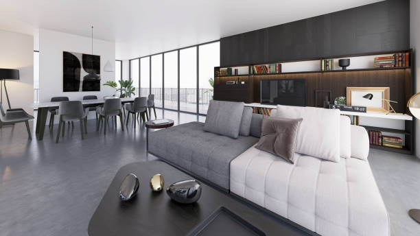 istock Large luxury modern bright interiors Living room mockup illustration 3D rendering image 2154991478