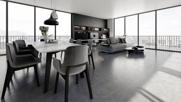 istock Large luxury modern bright interiors Living room mockup illustration 3D rendering image 2154991483