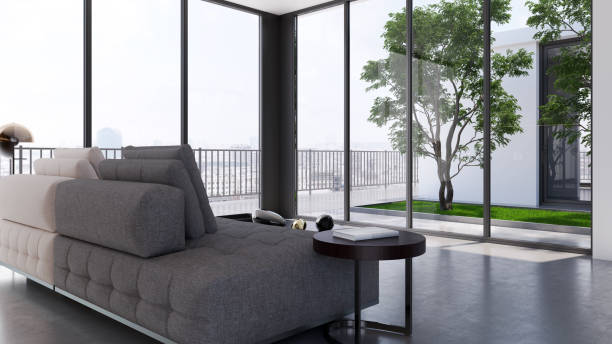 istock Large luxury modern bright interiors Living room mockup illustration 3D rendering image 2154991505