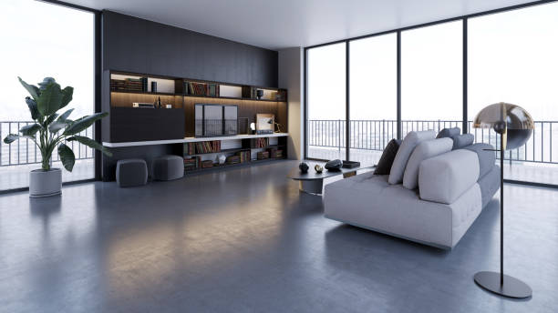 istock Large luxury modern bright interiors Living room mockup illustration 3D rendering image 2154991521