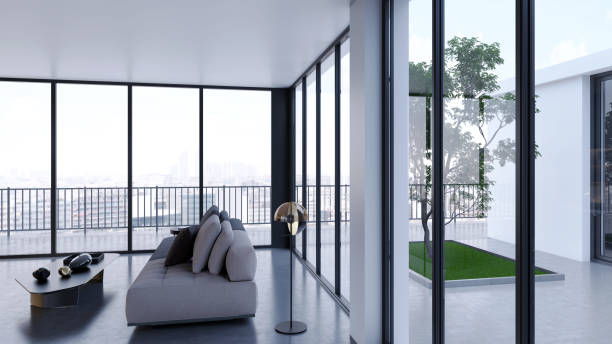 istock Large luxury modern bright interiors Living room mockup illustration 3D rendering image 2154991534