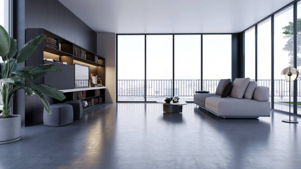 istock Large luxury modern bright interiors Living room mockup illustration 3D rendering image 2154991558
