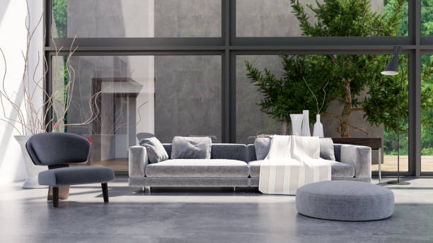 istock Large luxury modern bright interiors Living room mockup illustration 3D rendering image 2154991581