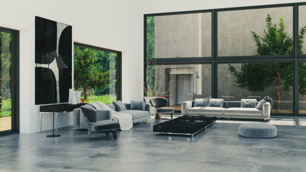 istock Large luxury modern bright interiors Living room mockup illustration 3D rendering image 2154991587