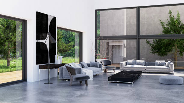 istock Large luxury modern bright interiors Living room mockup illustration 3D rendering image 2154991592