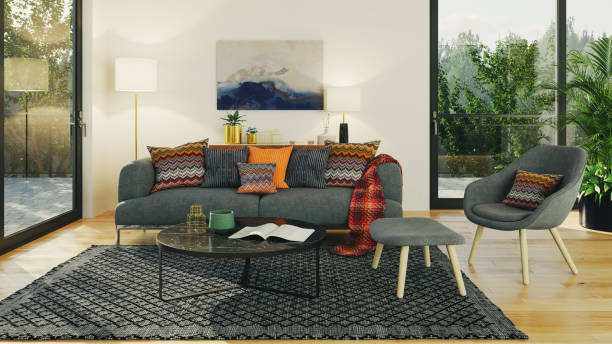 istock Large luxury modern bright interiors Living room mockup illustration 3D rendering image 2154991628