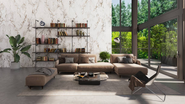 istock Large luxury modern bright interiors Living room mockup illustration 3D rendering image 2154994988