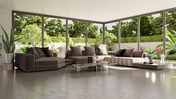 istock Large luxury modern bright interiors Living room mockup illustration 3D rendering image 2154995029