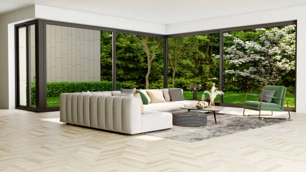 istock Large luxury modern bright interiors Living room mockup illustration 3D rendering image 2154995082
