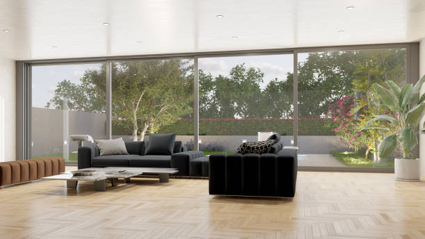 istock Large luxury modern bright interiors Living room mockup illustration 3D rendering image 2154995152