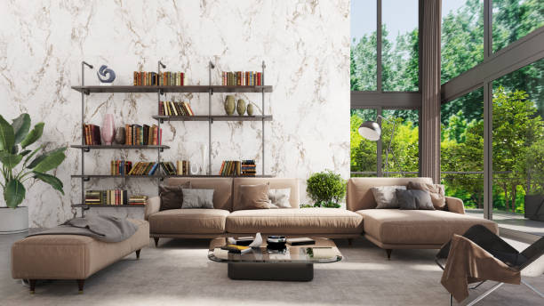 istock Large luxury modern bright interiors Living room mockup illustration 3D rendering image 2154995325
