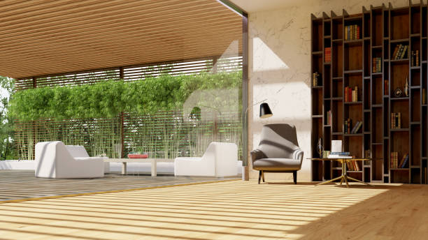 istock Large luxury modern bright interiors Living room mockup illustration 3D rendering image 2154995435