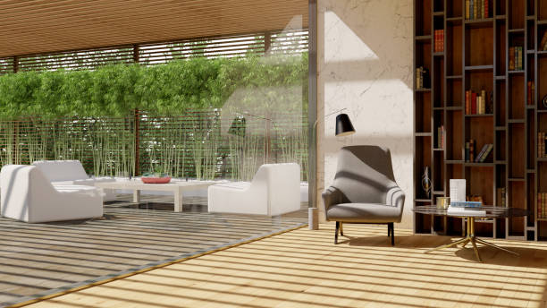 istock Large luxury modern bright interiors Living room mockup illustration 3D rendering image 2154995438