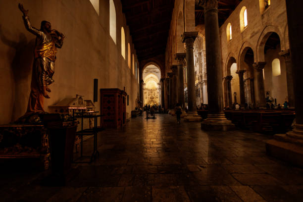 A grand church aisle leading to the altar
