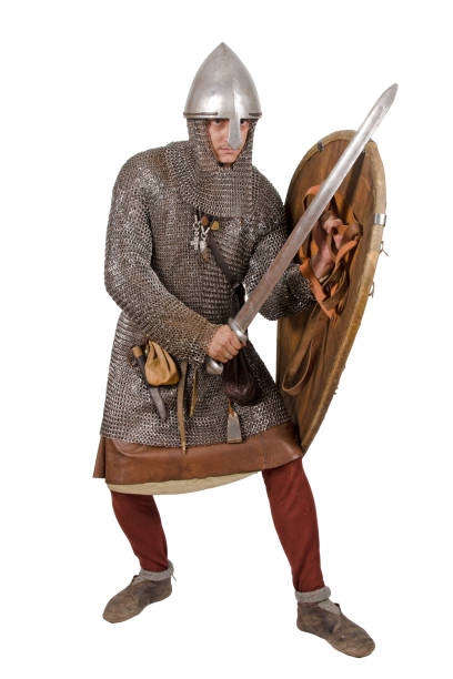 Norman knight dressed warrior 2nd half of the 11th century. Isolated on white