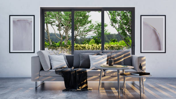 istock Large luxury modern bright interiors Living room mockup illustration 3D rendering image 2154997318