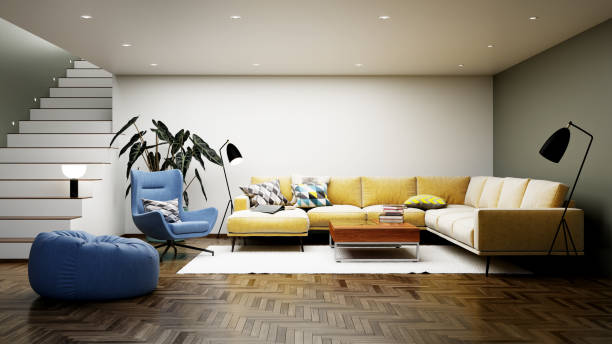 istock Large luxury modern bright interiors Living room mockup illustration 3D rendering image 2154997431