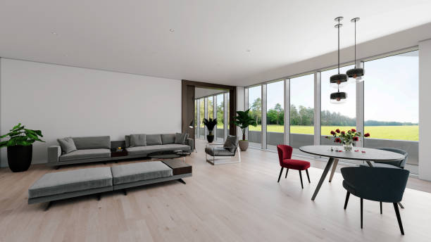 istock Large luxury modern bright interiors Living room mockup illustration 3D rendering image 2154998807