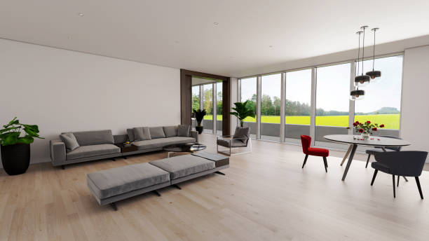 istock Large luxury modern bright interiors Living room mockup illustration 3D rendering image 2154998828